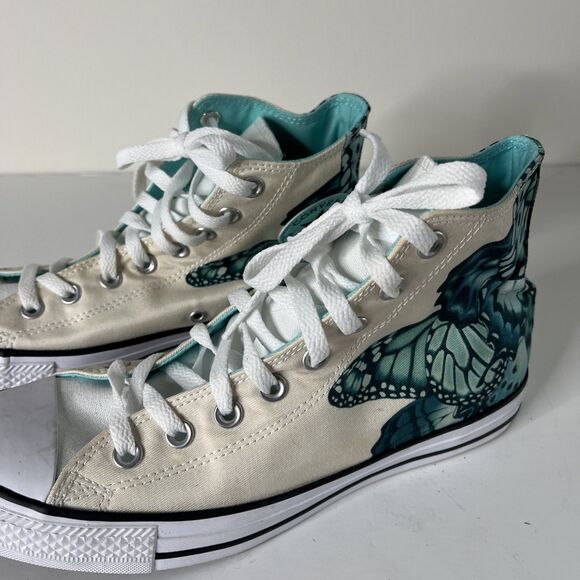 Converse Unisex Chuck Taylor All Star Hi Top Womens 10 Turquoise Butterfly Print - Picture 3 of 9